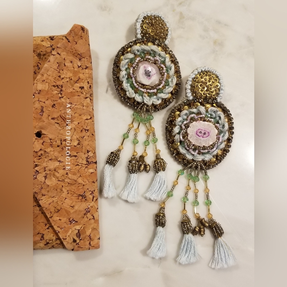 Anthropologie Post Beaded Tassel Earrings